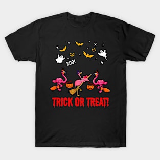 Trick Or Treat Flamingo Riding Broom Halloween Gift T-Shirt